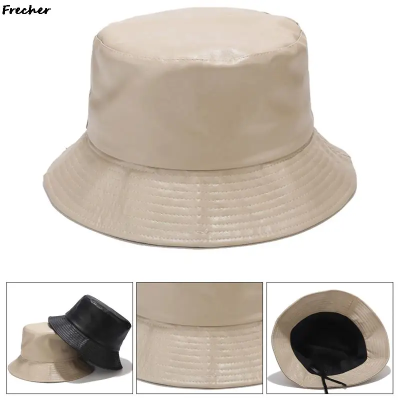 Women Leather Bucket Hats Waterproof Rain Hat Autumn Fashion Fishermen Cap Ladies Leisure Chapeau Hats Office Party Casquette