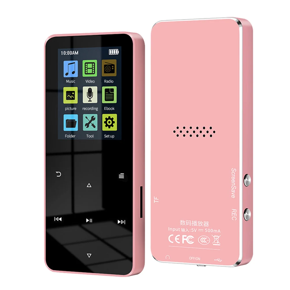 Bluetooth MP3 MP4 Player 8G HiFi-Musik-Player unterstützt Karte, mit FM-Wecker Schrittzähler E-Book Eingebauter Lautsprecher-Pink-A22U
