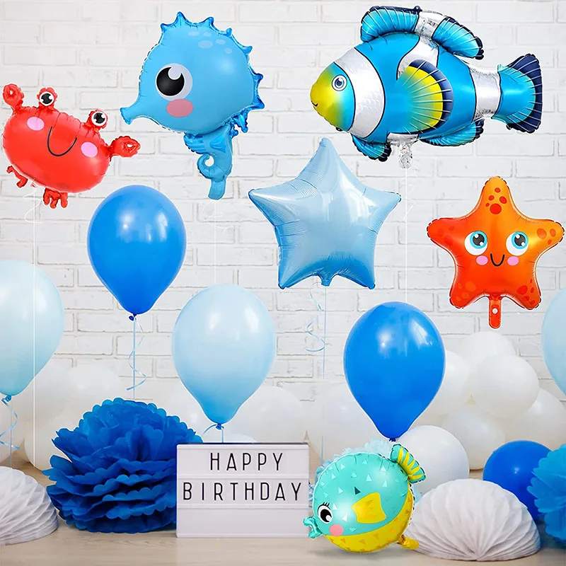 Ocean Animals Balloons Cartoon Fish Balloons Foil Balloons for Boys and Girls Birthday Ocean Themed Party Baby Shower Decoration