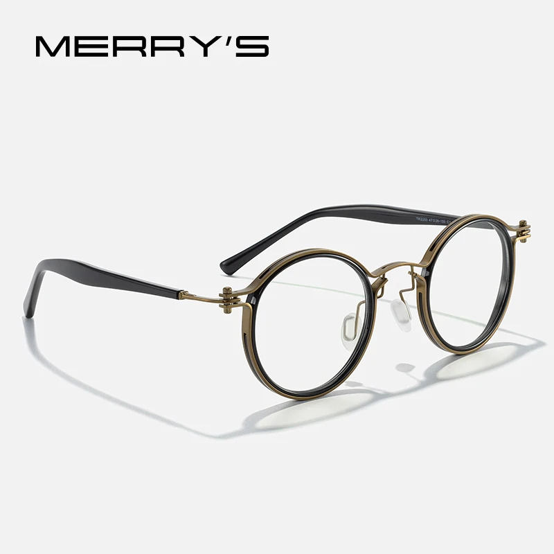 MERRYS DESIGN Retro Round Steampunk Glasses Frame Men Women Luxury Titanium Alloy Eyewear Myopia Prescription Eyeglasses S2803