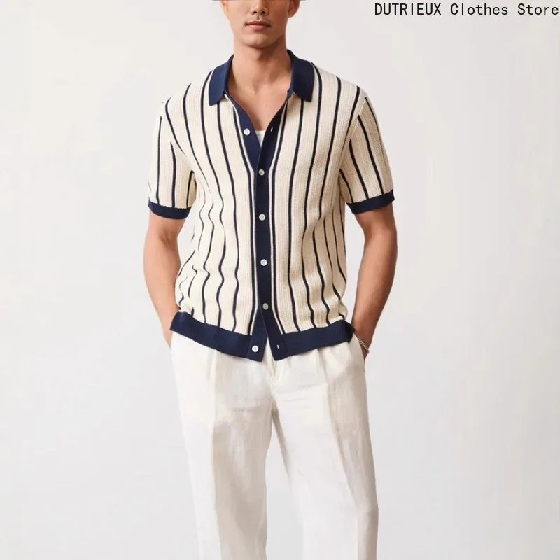 

【2025 Summer Light Luxury 】 Мужская трикотажная рубашка поло с короткими рукавами, деловая повседневная высококачественная дышащая рубашка, мужская одежда