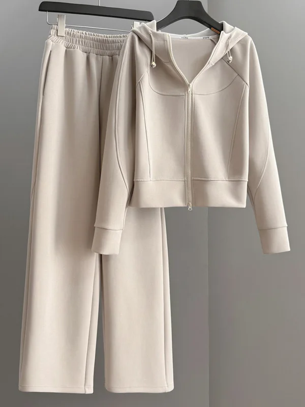 

Fashionable Sporty Two-Piece Set Women's Winter Casual Wear Comfortable Long-Sleeve Hoodie And High-Waisted Wide-Leg Pants