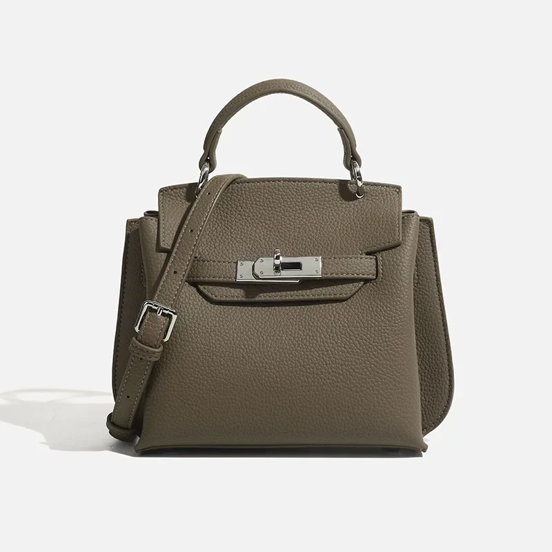 Bolso Kelly de moda 2025, nuevo bolso cruzado para mujer, diseño de lichi Retro, hebilla de bloqueo, bolso Diagonal de un solo hombro, sensación de lujo