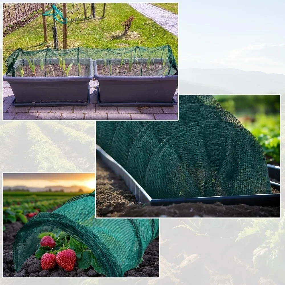Collapsible Greenhouse Tunnel UV Protection Metal Frame Plant Protective Cover Green Mesh Portable Bird Insect Barrier