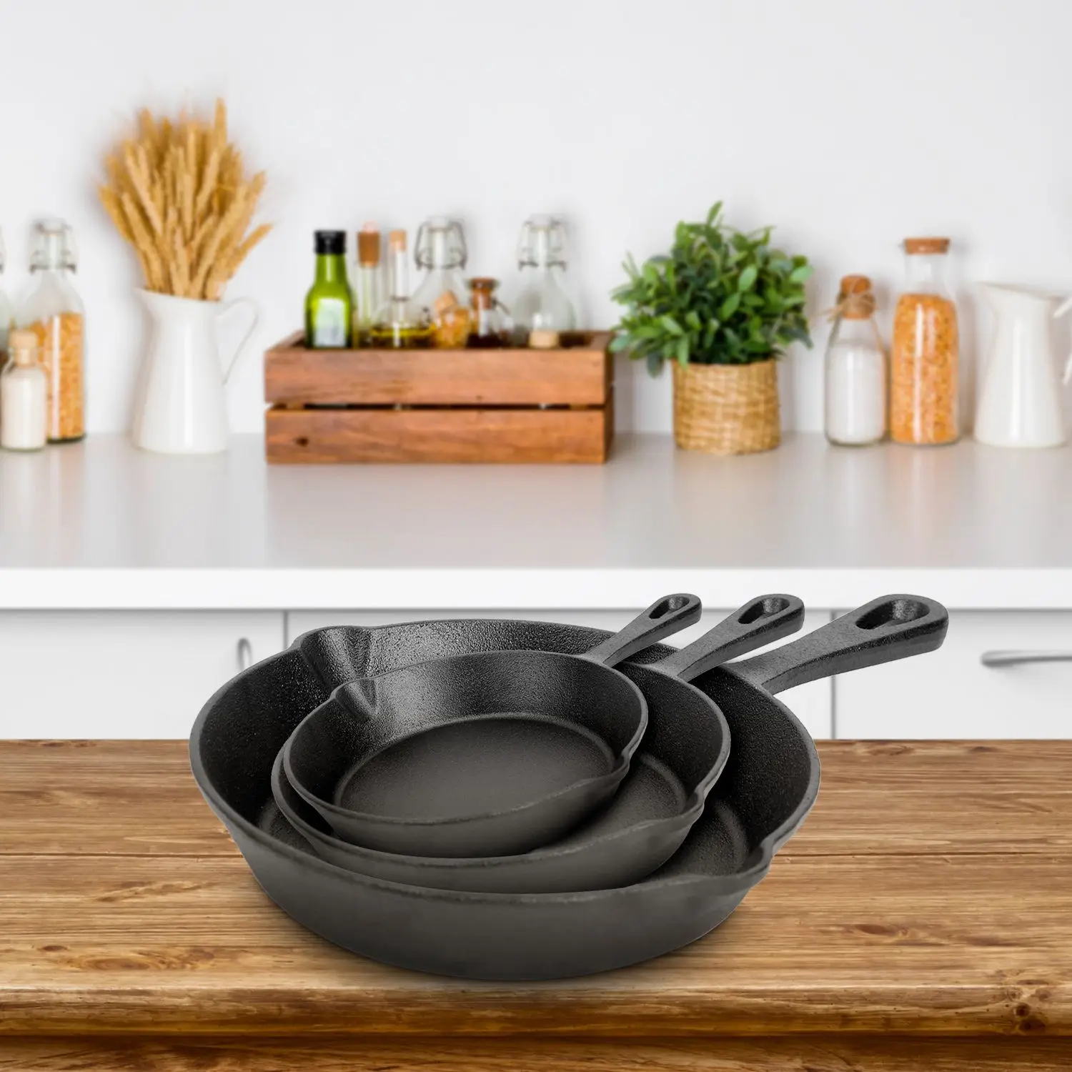 

For 3Pcs Pre-Seasoned Cast Iron Skillet Set 6/8/10in Non-Stick Oven Safe Cookware Heat-Resistant Frying Pan