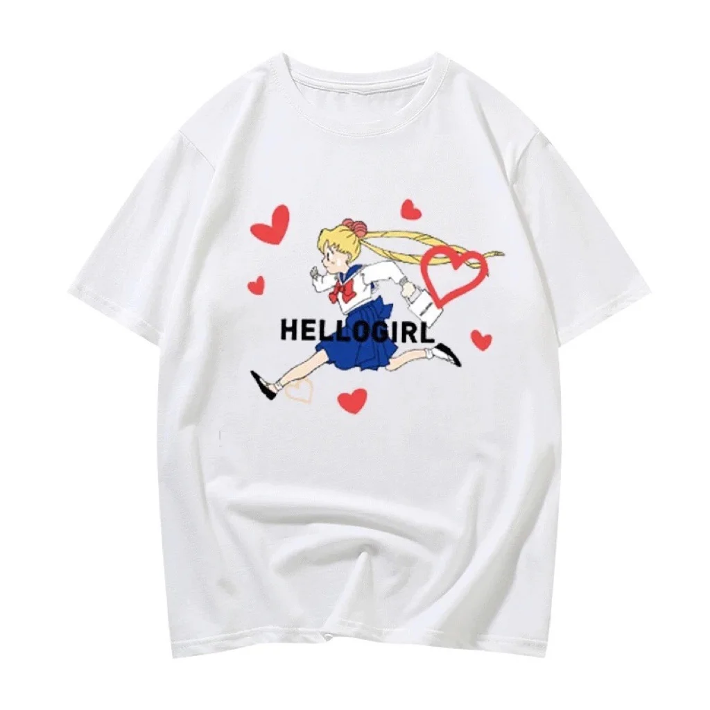 Summer New Sailor Moon Cartoon Short Sleeve Shoulder T-Shirt Women\'s Loose Half Sleeve Top Trendy New