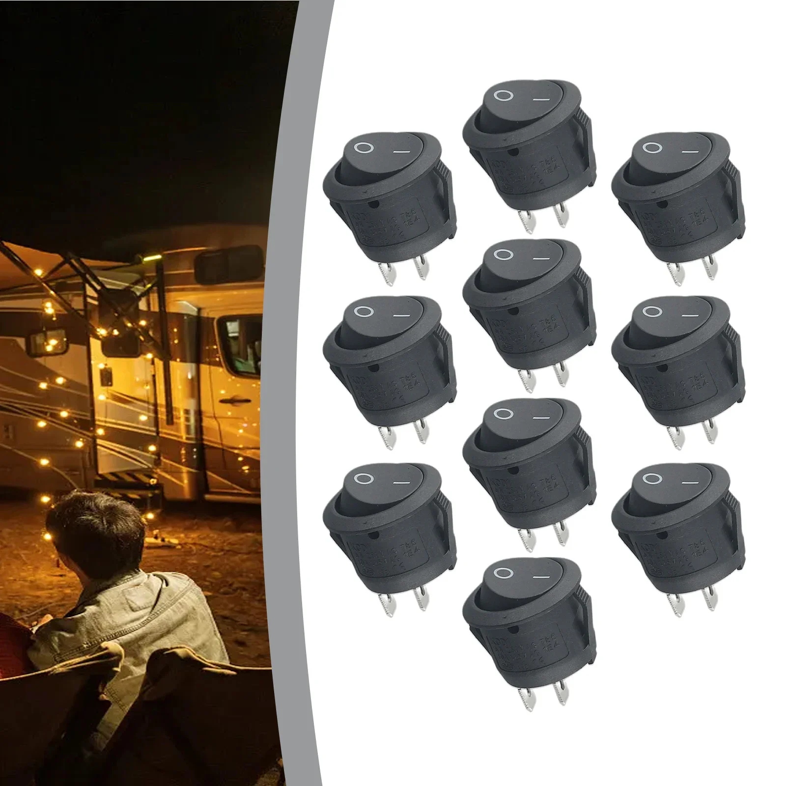 

5pair Car 12V Round Rocker Switches ON/OFF 2-Pin SPST For Camper Van Motorhome Caravan Boat Rocker Switches Car Accessories