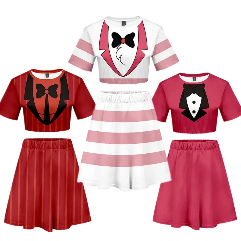 

Anime Hazbin T-shirt Skirt Suits Cosplay Costume Hotel Charlie Alastor Top Shirt Uniform Hazbin Dress Tees Girls Women Clothing