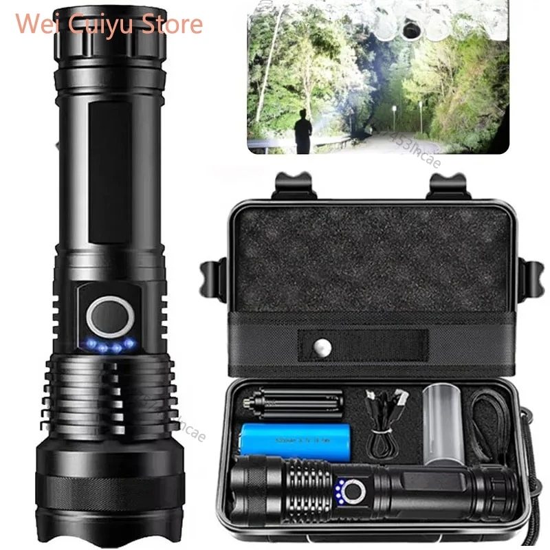 Lampe de poche tactique LED Rechargeable haute puissance, en alliage d'aluminium, Zoom télescopique, torche pour Camping en plein air et pêche