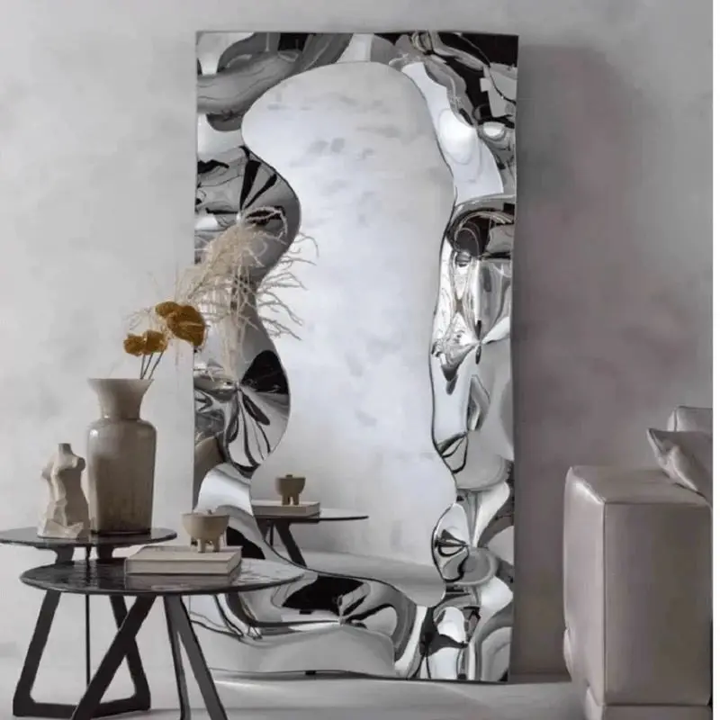 Abstract Irregular Stainless‑Steel Full‑Length Mirror Nordic Minimalist Wavy Wall Art Dressing Home Decor for Living‑room