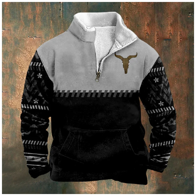 

New Creative Cotton Jacket Hooded Sweater Casual Printing Men's Long Sleeve Standing Neck Half Zip Sweater Cut Inside a08