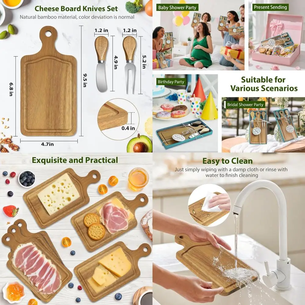 

Игровые призы для детского душа из 12 предметов: мини-доски для сыра из акации со столовыми приборами и подарочными коробками для гостей вечеринок