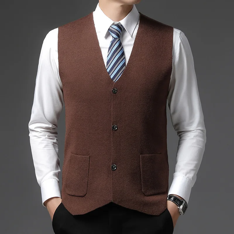 

Faionable Casual Men's Vest Busin Suit Dad Sle V-Ne Straight Hemline Blend Fabric Mid-Year Summer Single Button