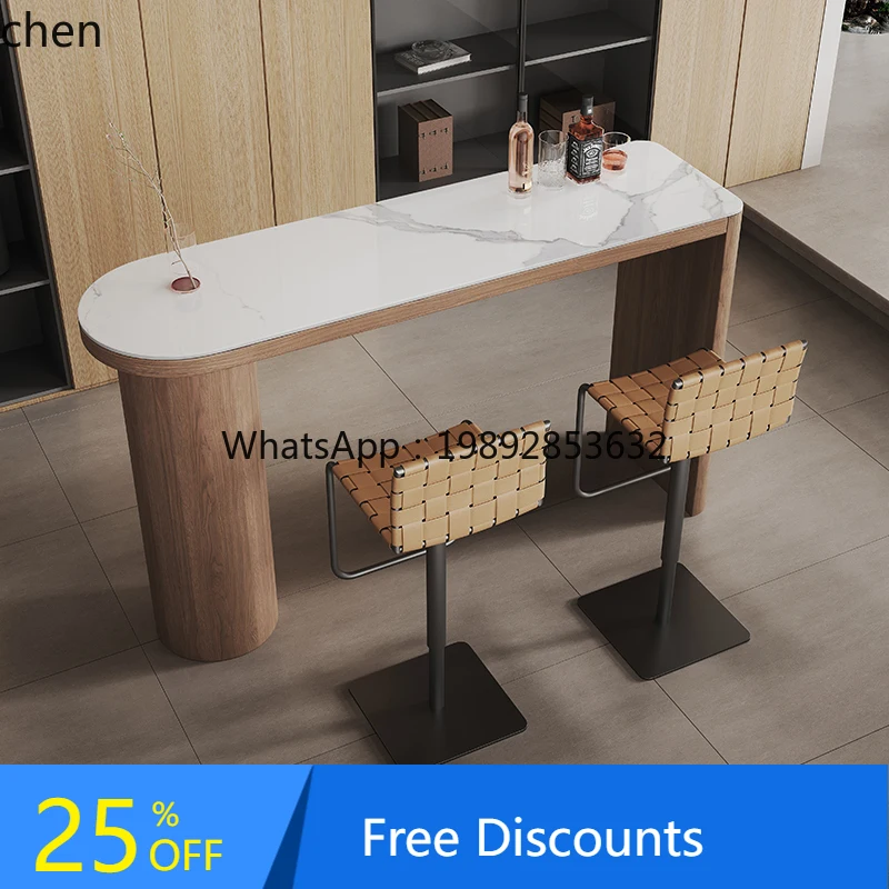 

LYY retro walnut bar counter household solid wood dining table desk rock slab bar counter