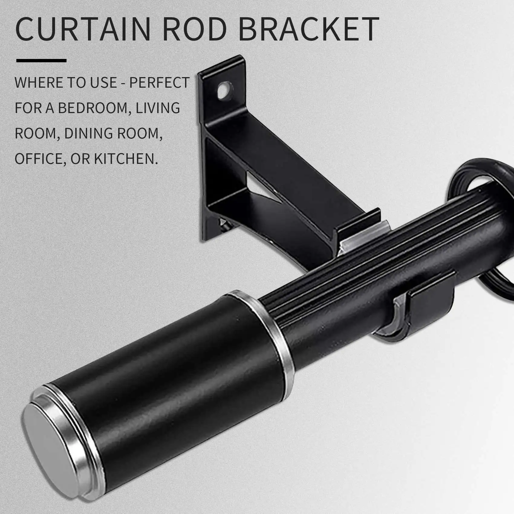 AT19-18Pcs Curtain Rod Bracket Set Single Hole Small Curtain Rod Hooks For Wall Heavy Duty Curtain Drapery Rods Black