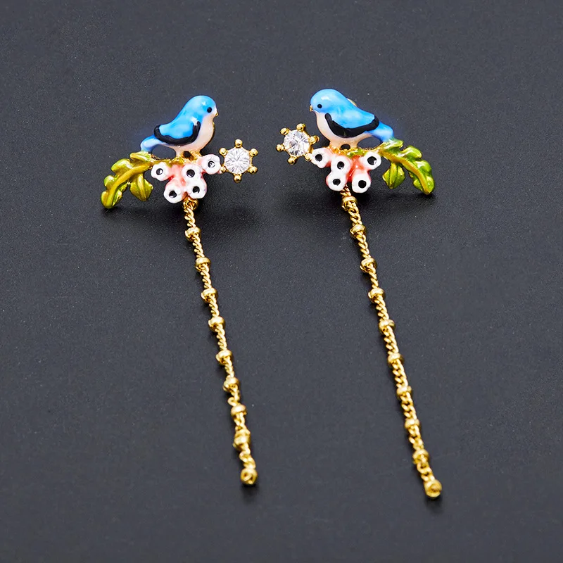 

Fashion Cute Little 3D Bird Cute Elegant Bird Flower Earring For Women Enamel Glaze Copper Jewelry Female Ear Accessories Gift