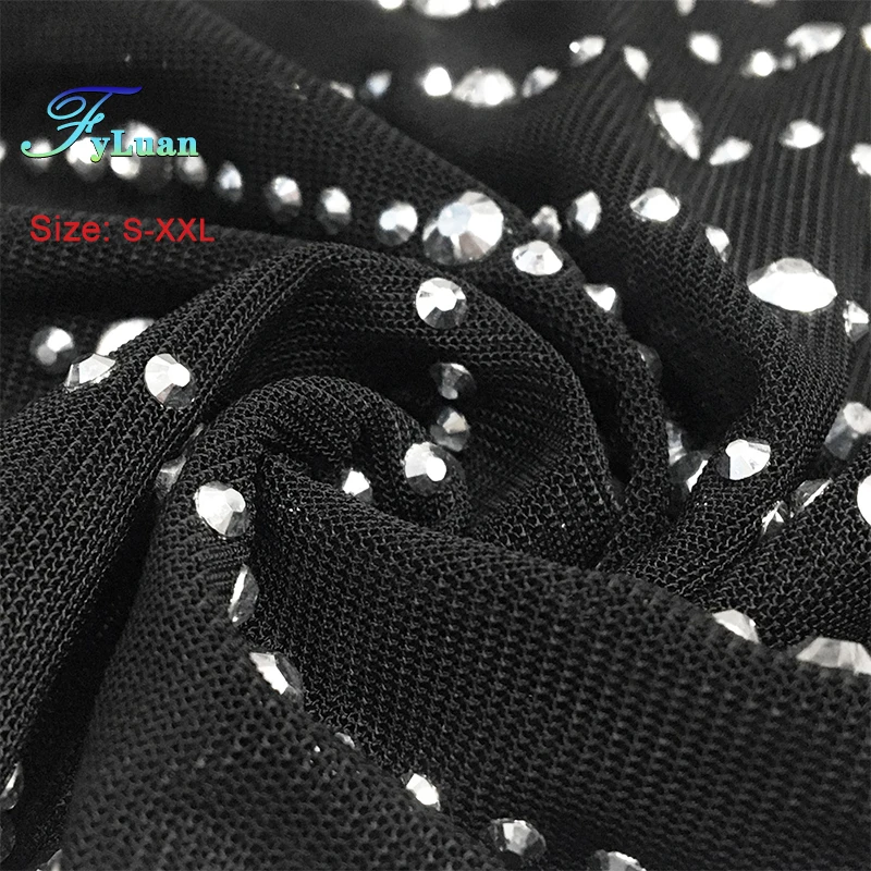 2025, Produkt für Damen, Party, Nachtclub, Netz, Diamanten, heiße Strasssteine, lange Ärmel, durchsichtiger Ausschnitt, figurbetont, sexy Partykleider