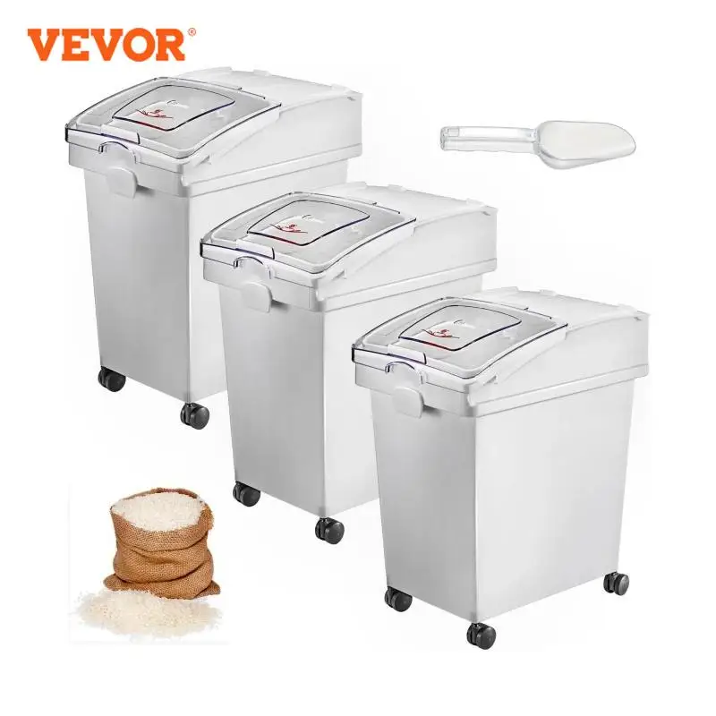 VEVOR 25L Dry Ingredient Storage Bin with Scoop Caster Dustproof Rice Flour Soybeans for Restaurant Kitchen Commercial