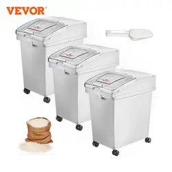 VEVOR 25L Dry Ingredient Storage Bin with Scoop Caster Dustproof Rice Flour Soybeans for Restaurant Kitchen Commercial