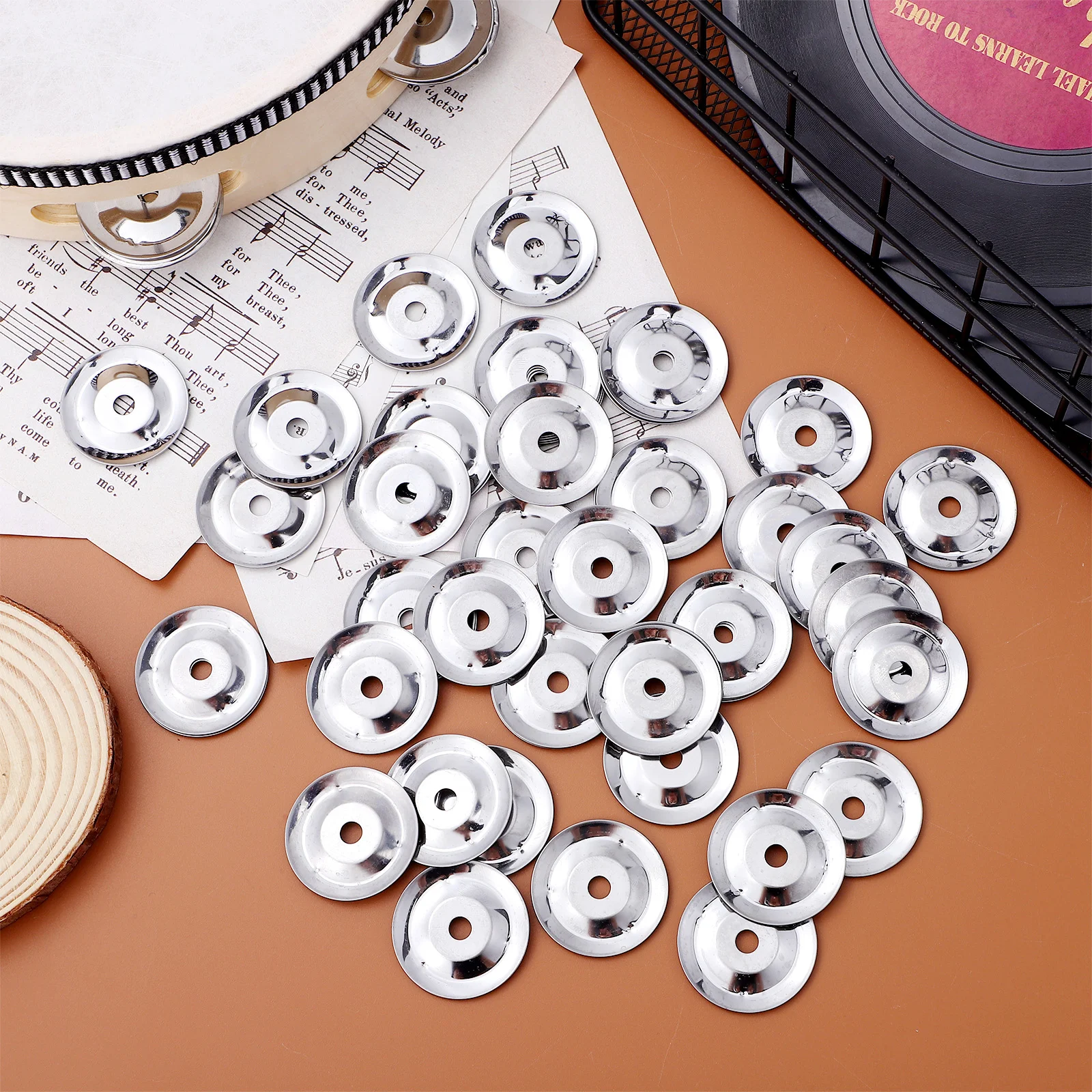 50 Pcs Steel Rings Cymbals Ching Tambourine Copper Sheet Percussion Bell Silver Drum