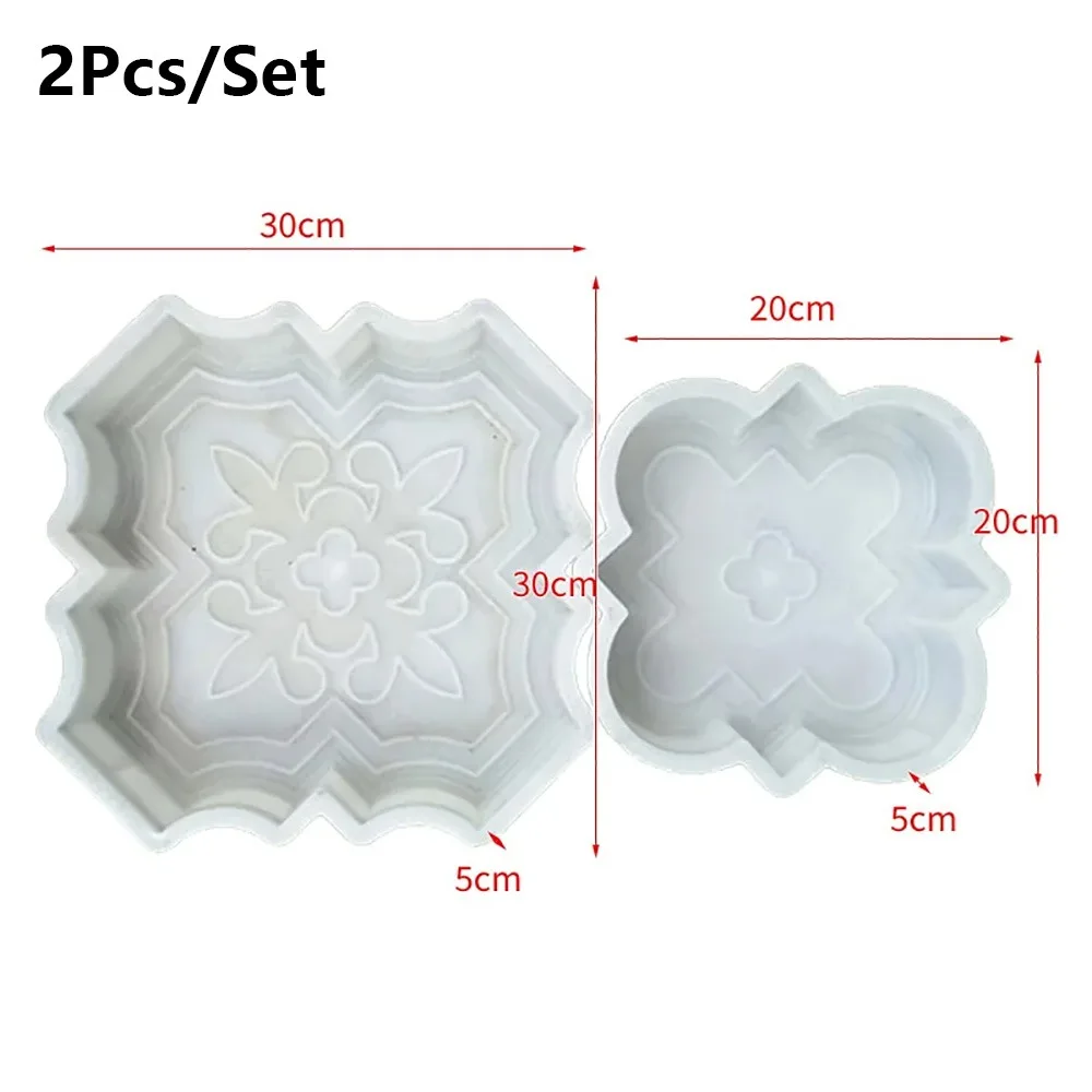 2Pcs/Set 30cm Paving Brick Mould Plastic Reusable Concrete Path Maker Mold Big Small Flowers DIY Walkway Brick Mold