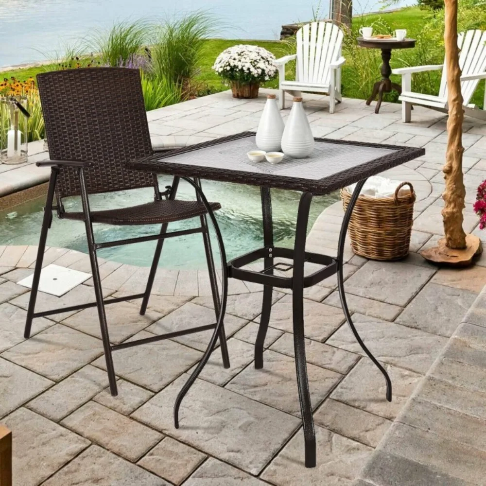 

Outdoor Patio Rattan Wicker Edging Square Table Glass Top Yard Garden Furniture