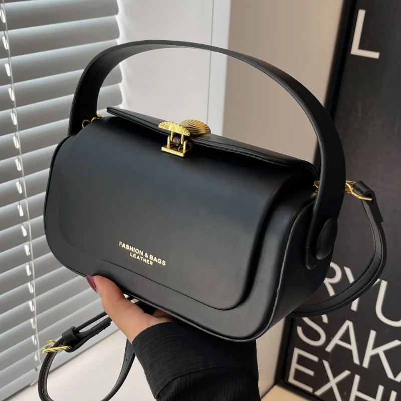 Klasyczna czarna torba na ramię damska wszechstronna Retro torby kwadratowe typu Crossbody 2024 nowe torebki o dużej pojemności teksturowane skórzane torebki z klapką