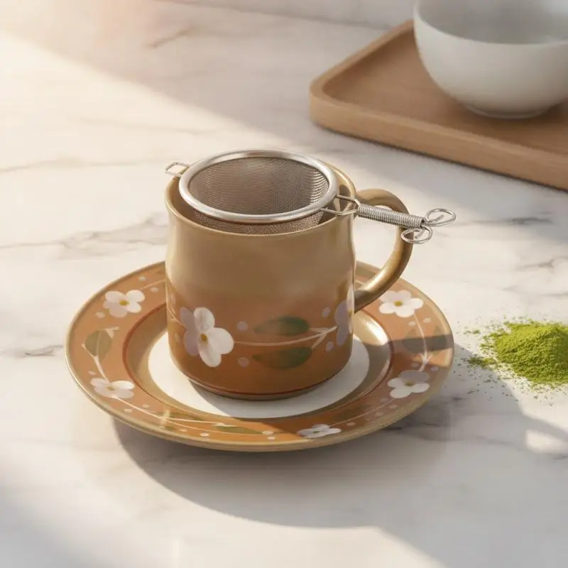 Stainless Steel Fine Mesh Tea Strainer Rust-Proof Teapot Handle Suitable for Matcha Cocktail Coffee Bar Home Use