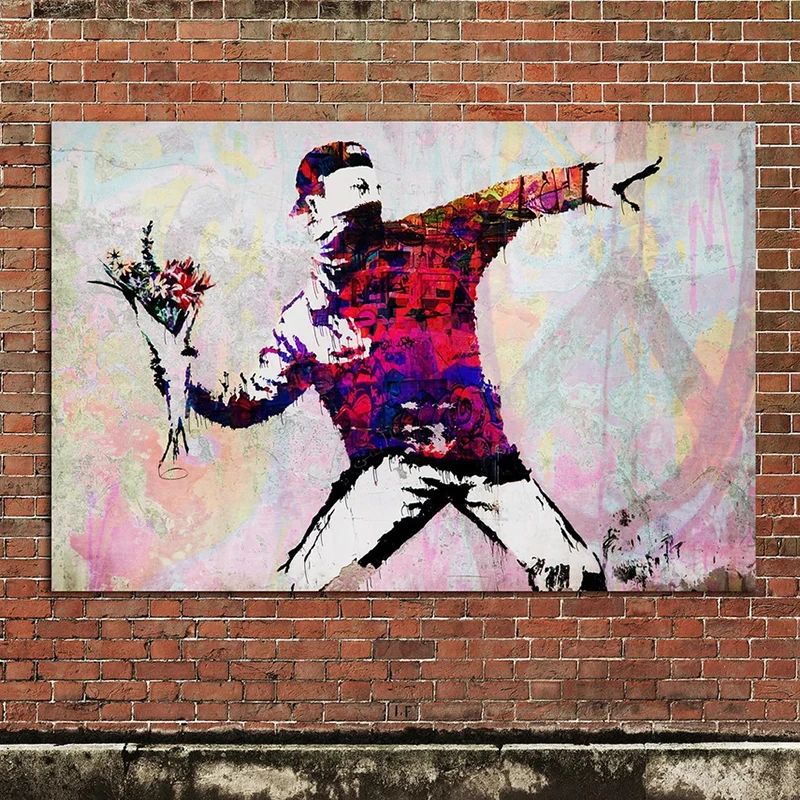 

Banksy Thrower Graffiti Art Canvas Painting Street Pop Art Abstract Posters and Prints Modern Wall Decor Artwork for Home Room