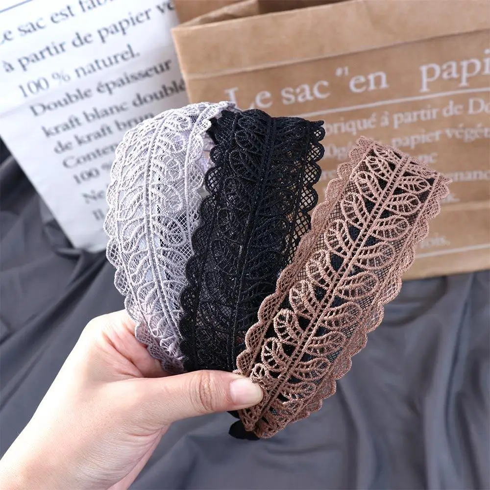 Fashion Design Make up Temperament Resin Korean Style Hair Wear Women Hair Accessories Wide Side Hairband Lace  Leaves Headband