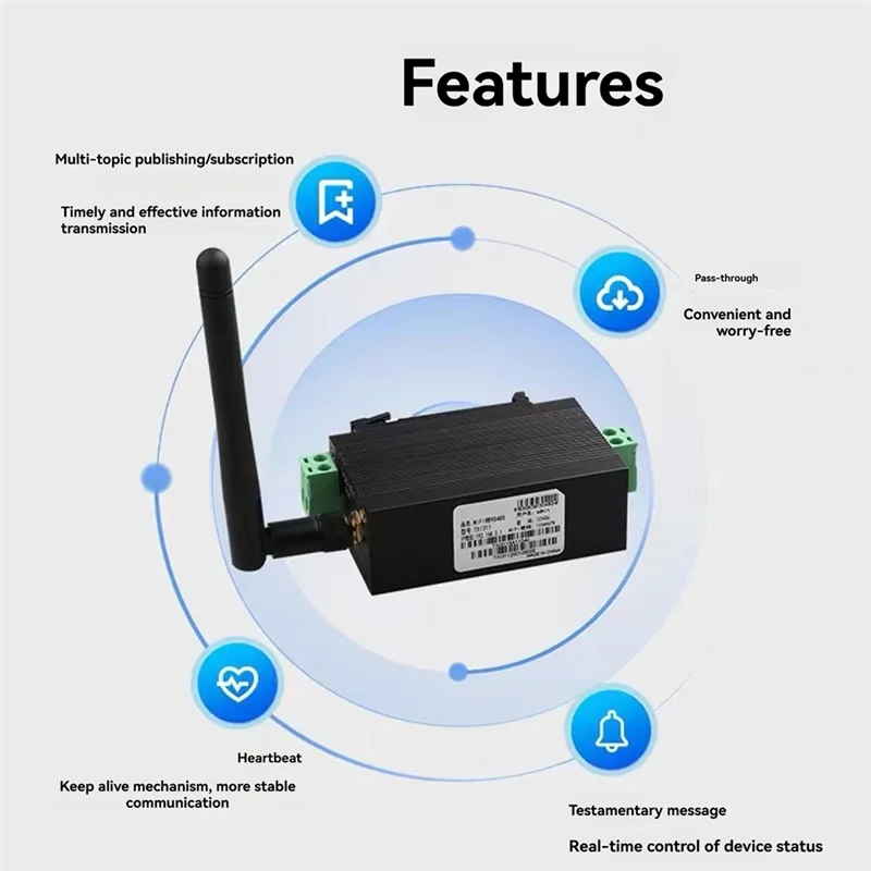 【جديد】خادم Modbus Wifi التسلسلي Rs485 إلى Wifi Rail Type Wireless Network Communication Rtu Module Mqtt Gateway