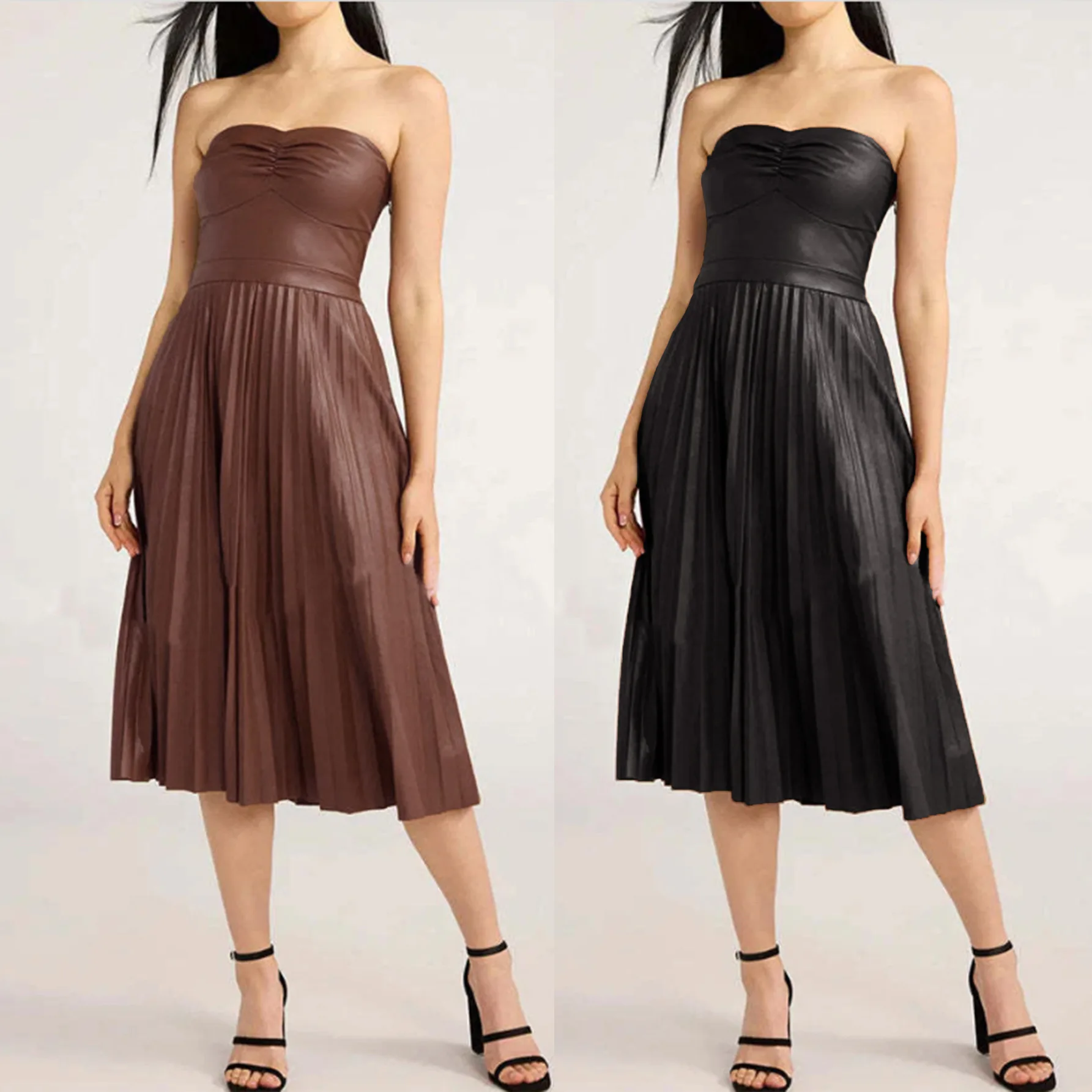 

Women's Sexy Chest Hugging Dress, Shoulder Less Waist Cinched Pleated Elastic Dress Summer 2025