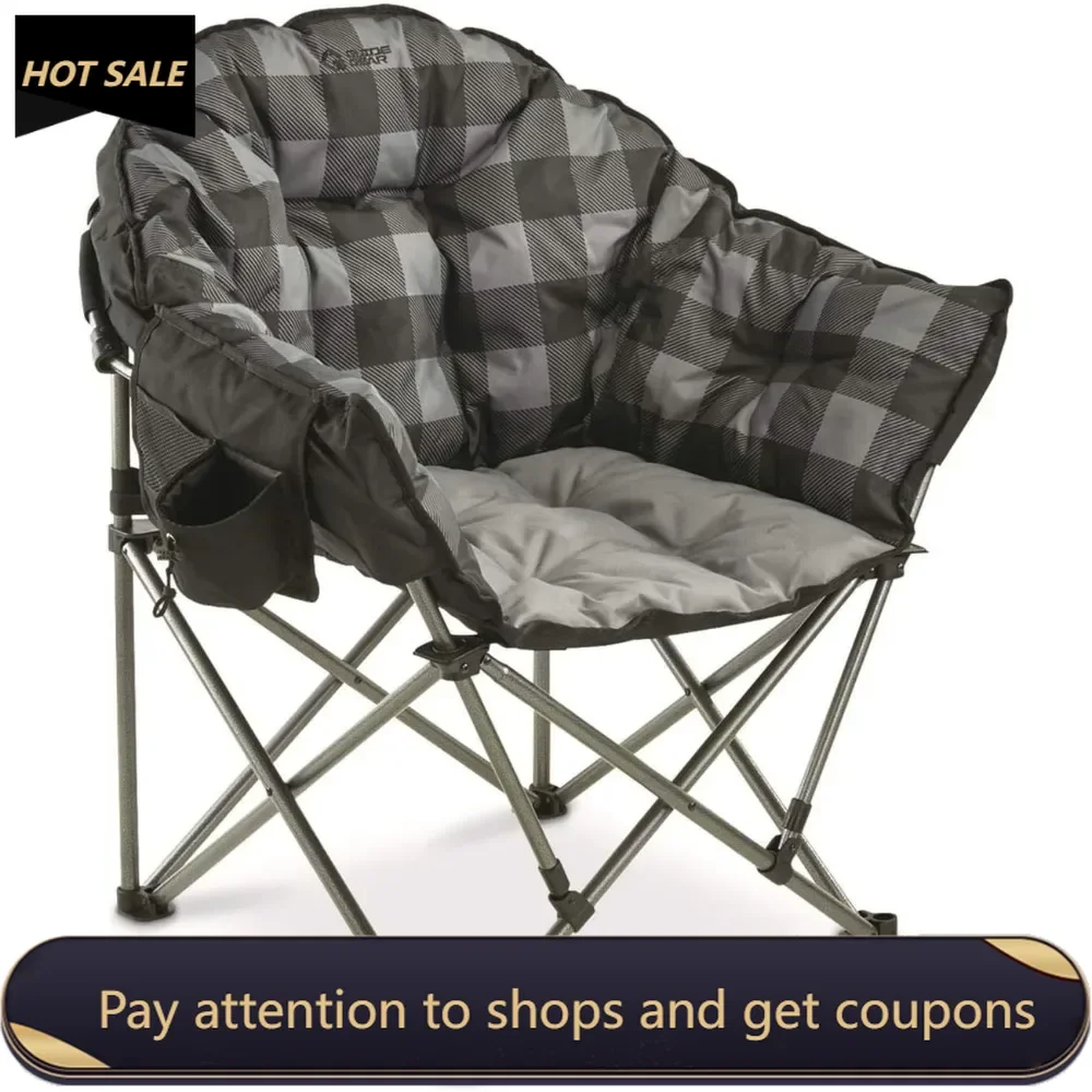 

Camping Chair, Oversized, Portable, Folding with Padded Seats, 500-lb. Capacity Gray Plaid Freight free