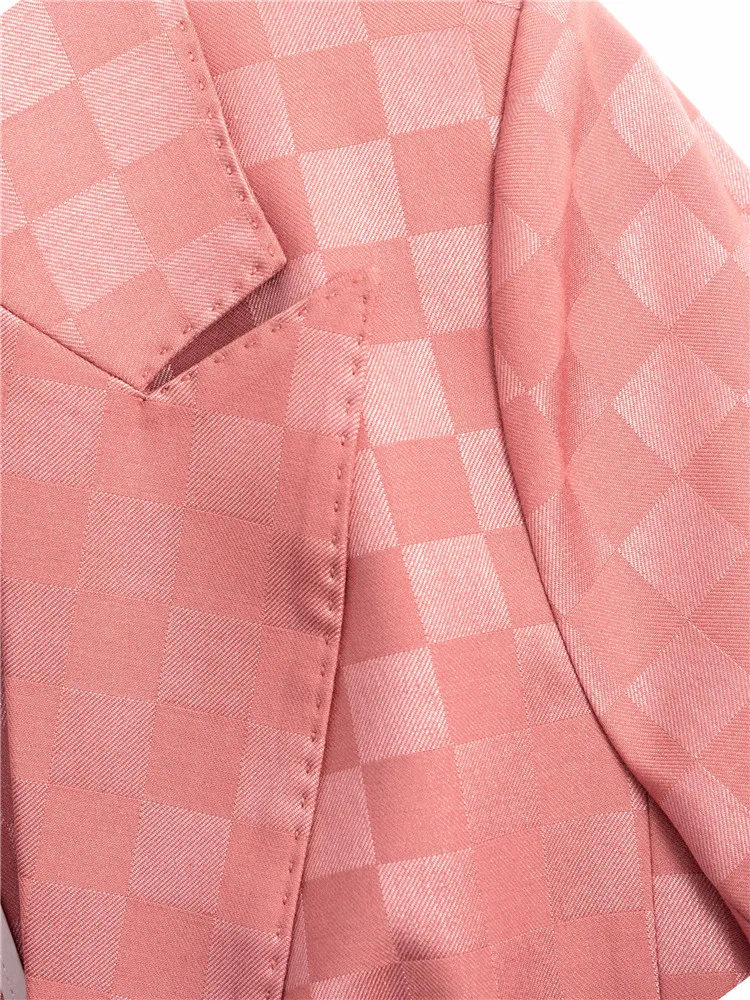 Blazer e pantaloni a maniche lunghe da donna completi da ufficio completi da donna pantaloni a quadri rosa abbigliamento da lavoro autunno nuova