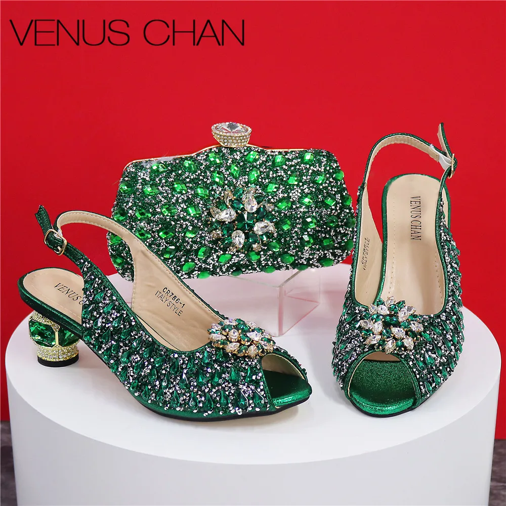 High Quality Green Color Pointed Toe Hot Selling 2024 Nigerian Ladies Shoes Matching Bag Set For Luxury Wedding Party Pump