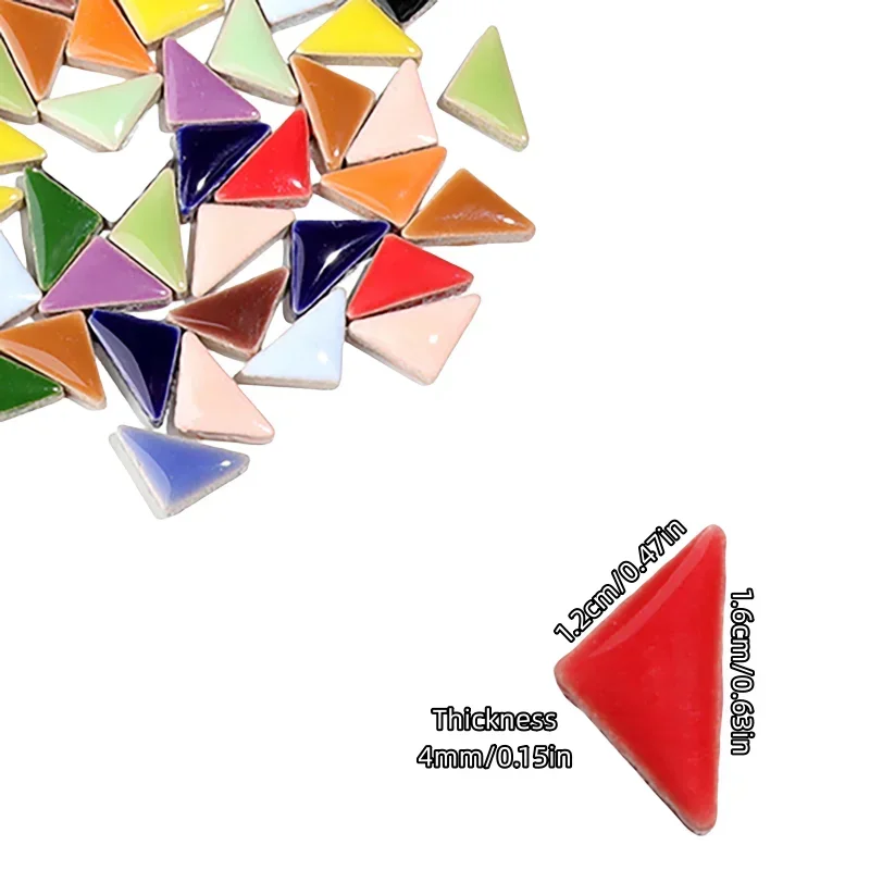 100g/3.5oz(Approx. 130pcs) Triangle Ceramic Mosaic Tiles DIY Porcelain Mosaic Making Tile 1.6*1.2*0.4cm Multi Color Optional