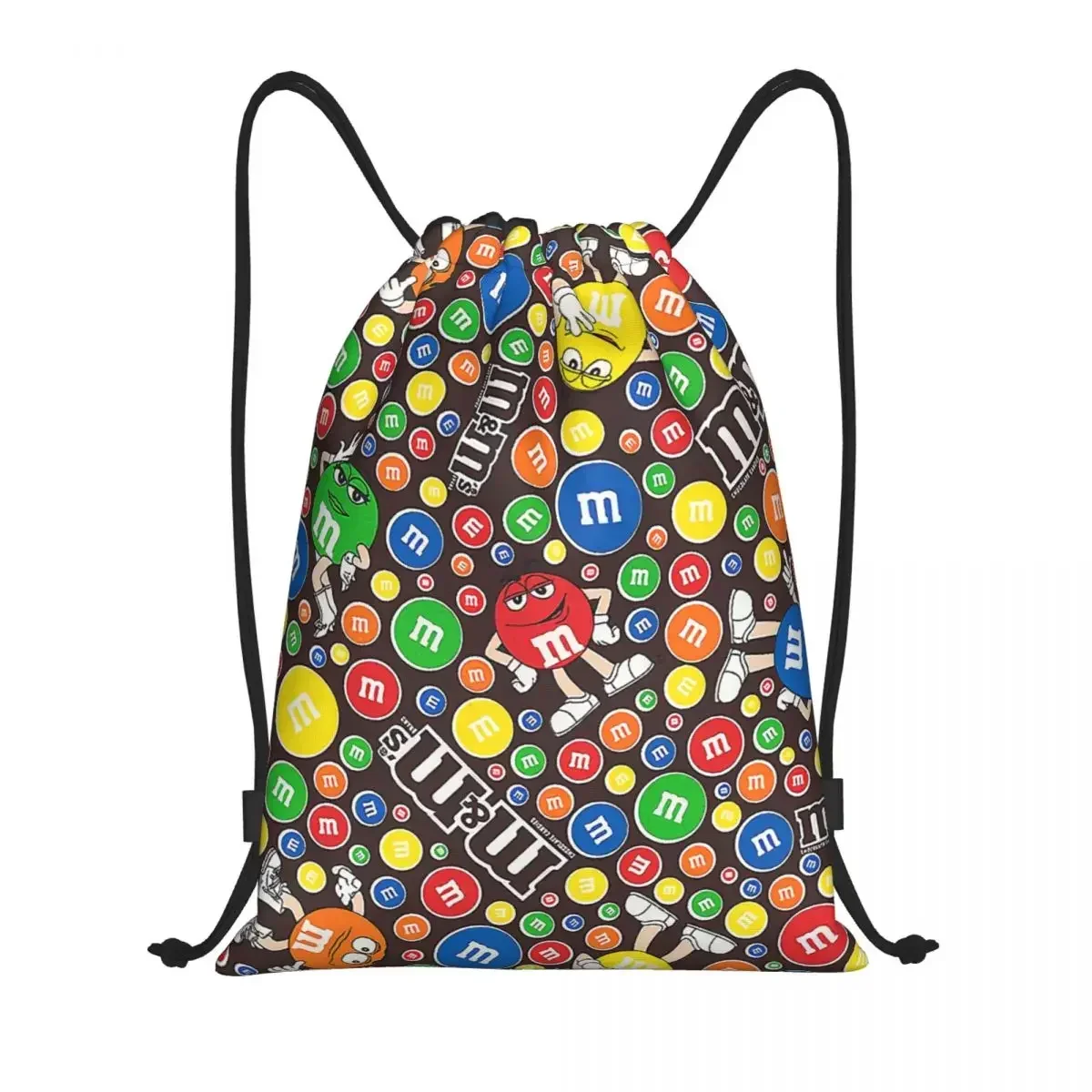 Divertido M&M's Chocolate Collage Mochila con cordón Bolsa de gimnasio deportiva para mujeres y hombres Mochila de compras