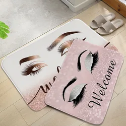 Rose Golden Glitter EyeLash Welcome Door Mat Sparkly Makeup Rubber Doormat Rug Carpet Chic Home Beauty Studio Home Decor Tapis