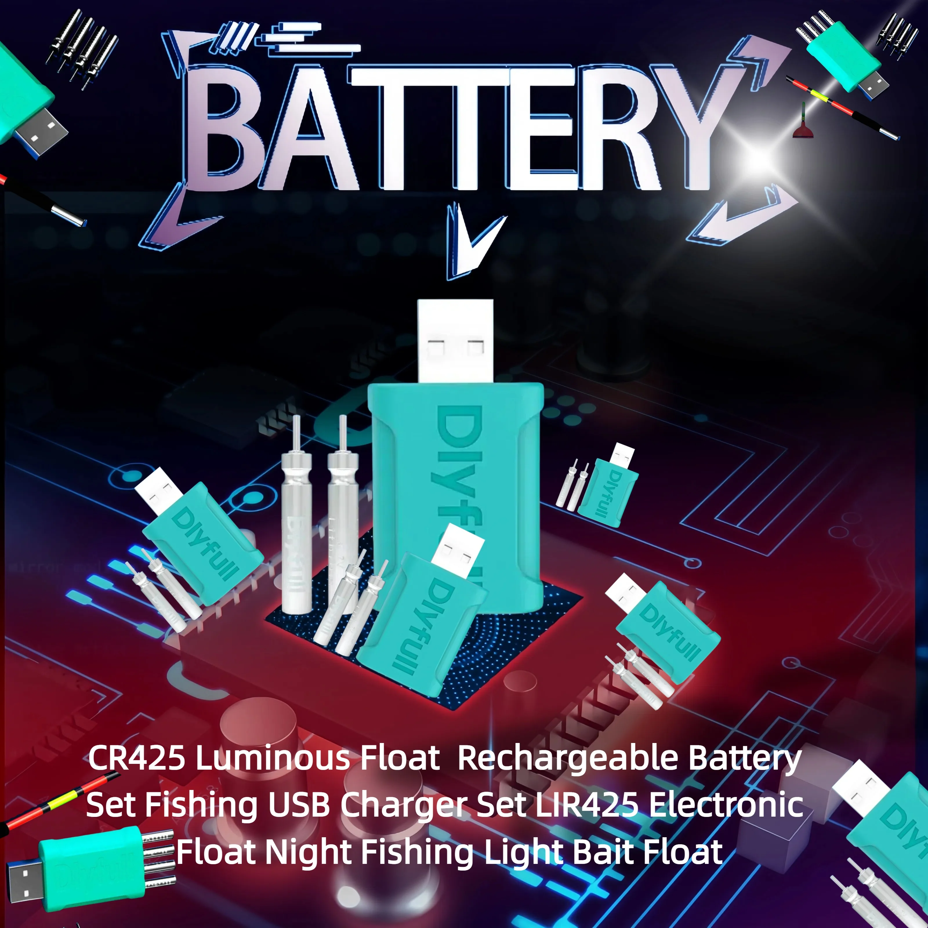

CR425 Luminous Float Rechargeable Battery Set Fishing USB Charger Set LIR425 Electronic Float Night Fishing Light Bait Float