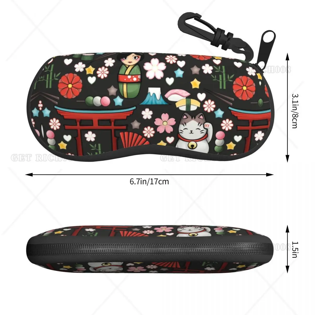 Kawaii Maneki Neko Lucky Cat Shell Eyeglasses Protector Cases Fashion Sunglass Case Japanese Geisha Art Glasses Pouch