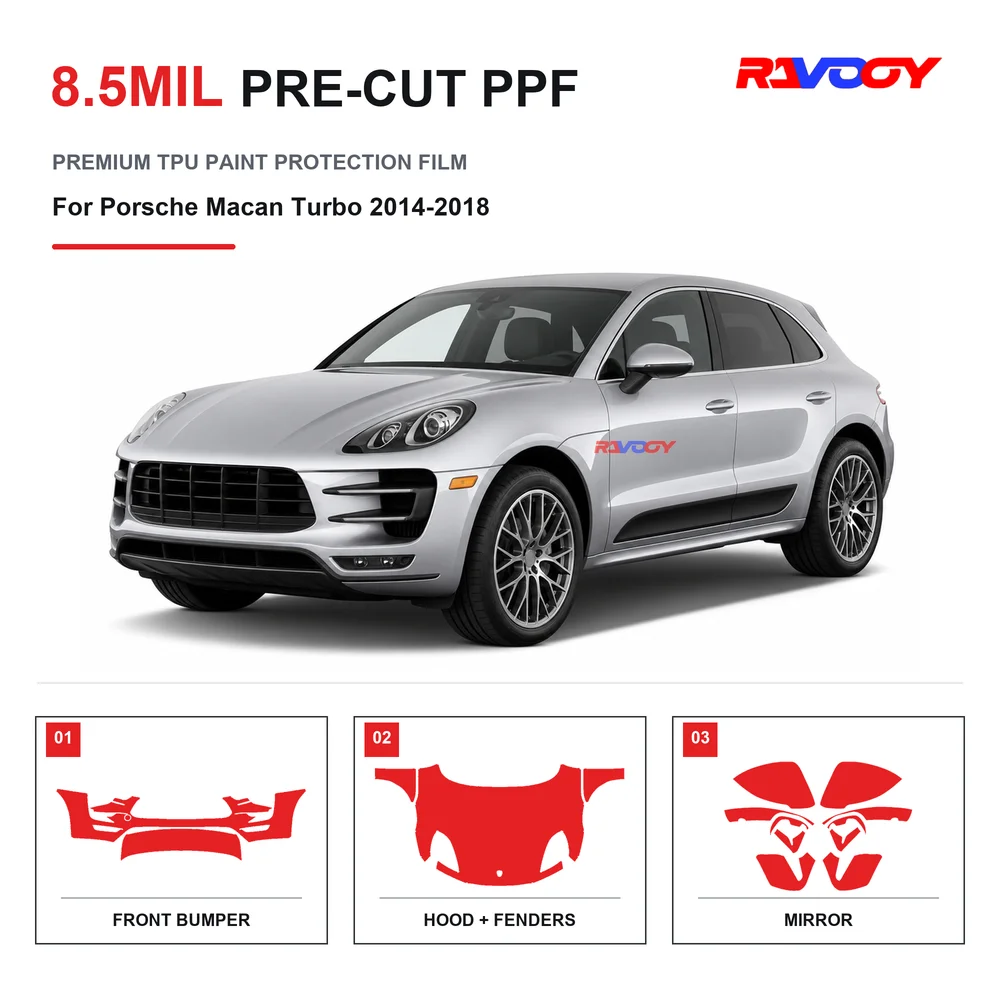 Precut PPF For Porsche Macan Turbo 2014-2018 8.5mil TPU Clear Paint Protection Film Self Healing Hydrophobic UV Stone Chip Guard
