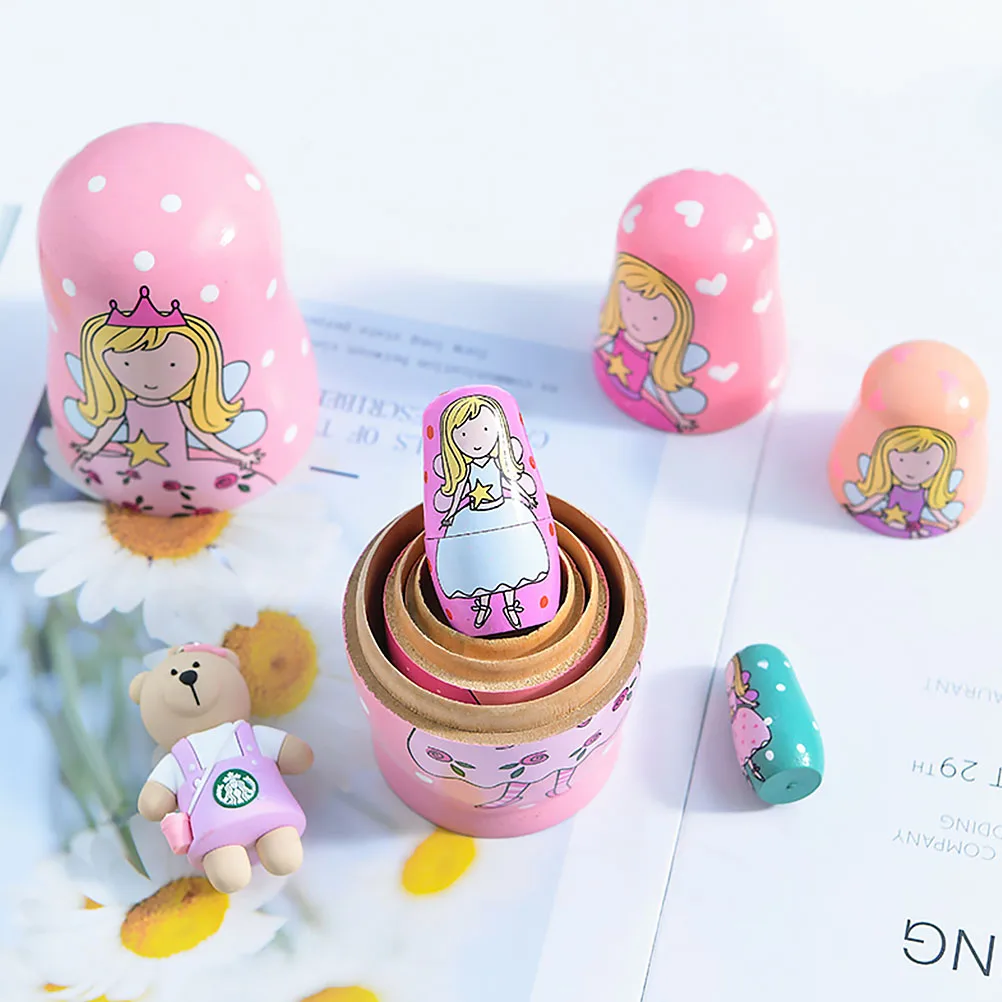 

5Pcs Angel Girl Matryoshka Wooden Toy Bright Colors Safe Painted Home Adornment