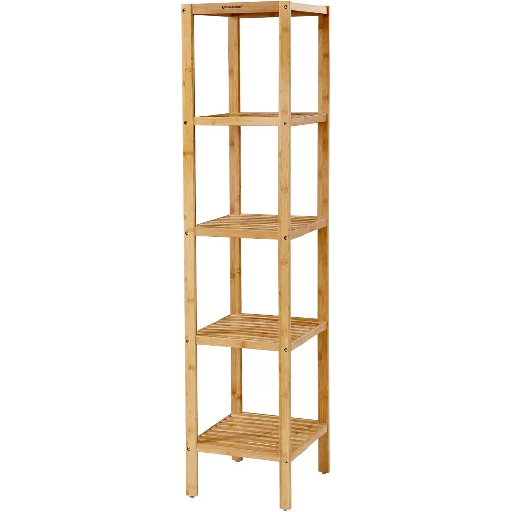 5-Tier Bamboo Bathroom Shelf, Narrow Shelving Unit, Multifunctional Storage Rack, Corner Rack, for Kitchen, Living Room, Bedroom