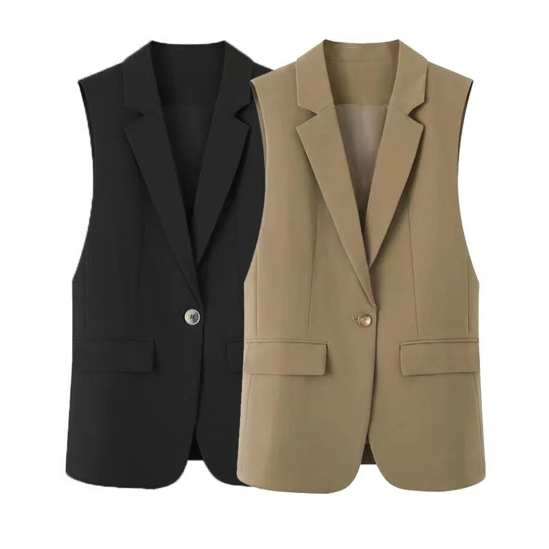 Women's Vest Jacket 2025 New Fashion Single Button Sleeveless Blazer Vest Coat Korean Slim Femme Waistcoat Tops Chaleco Mujer