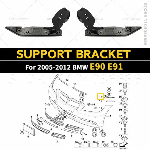 For 2005 2006 2007 2008 2009 2010 2011 2012 BMW 323i 325i 328i 330i 335i (E90 E91) Front Bumper Cover Fender Support Bracket