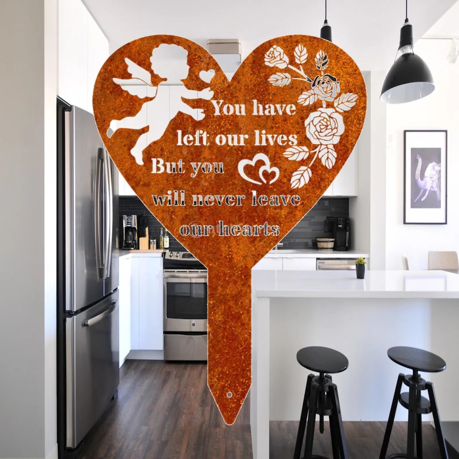Metal Cemetery Memorial Stake Heart Design Sympathy Garden Stake Durable Waterproof Decor for Outdoor Graveside