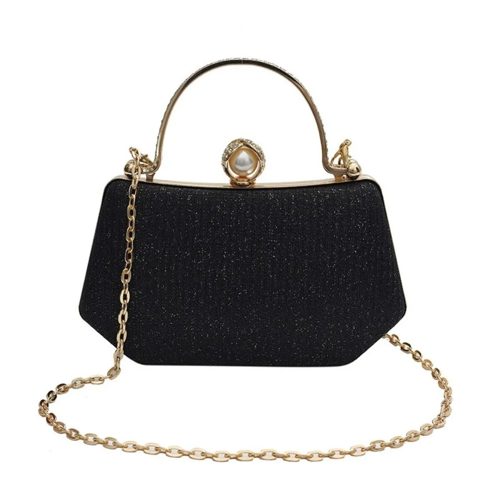 

Retro Glitter Evening Banquet Bag Pearl Handle Rhinestone Box Handbag Large Capacity Shoulder Bag Ladies Clutch Bag Wedding