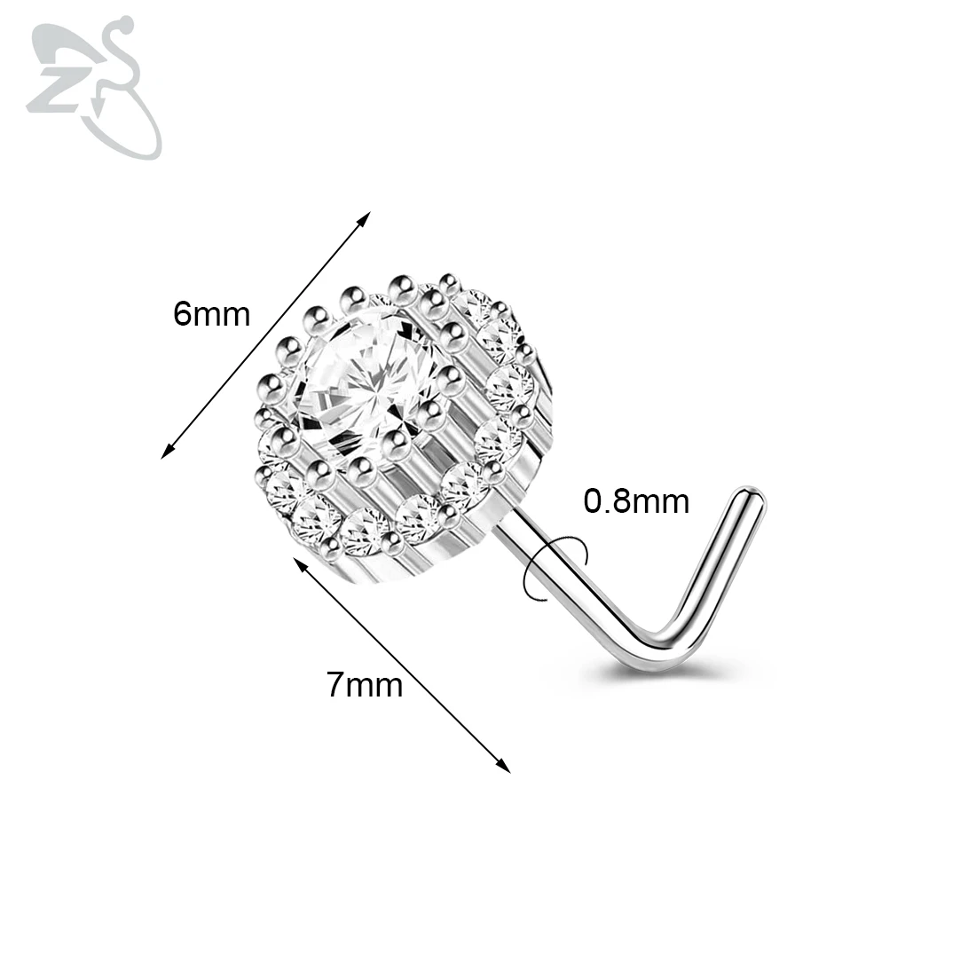 Cute CZ Crystal Nose Stud L-Shape