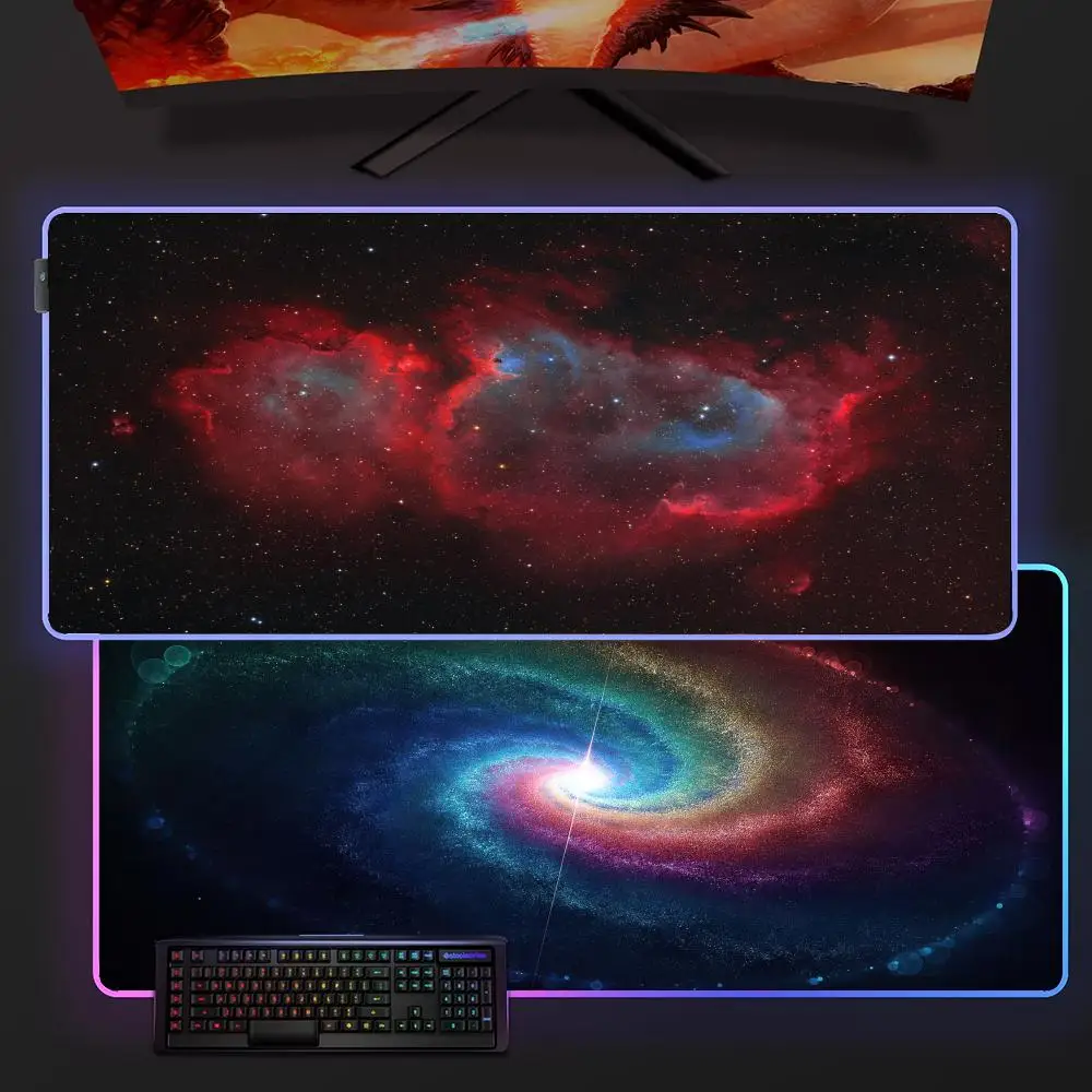 

Universe Rosette Nebula RGB Gaming Mouse Pad Desk Mat Gamer Accessories Large LED Light Mousepad PC Computer Carpet with Backlit
