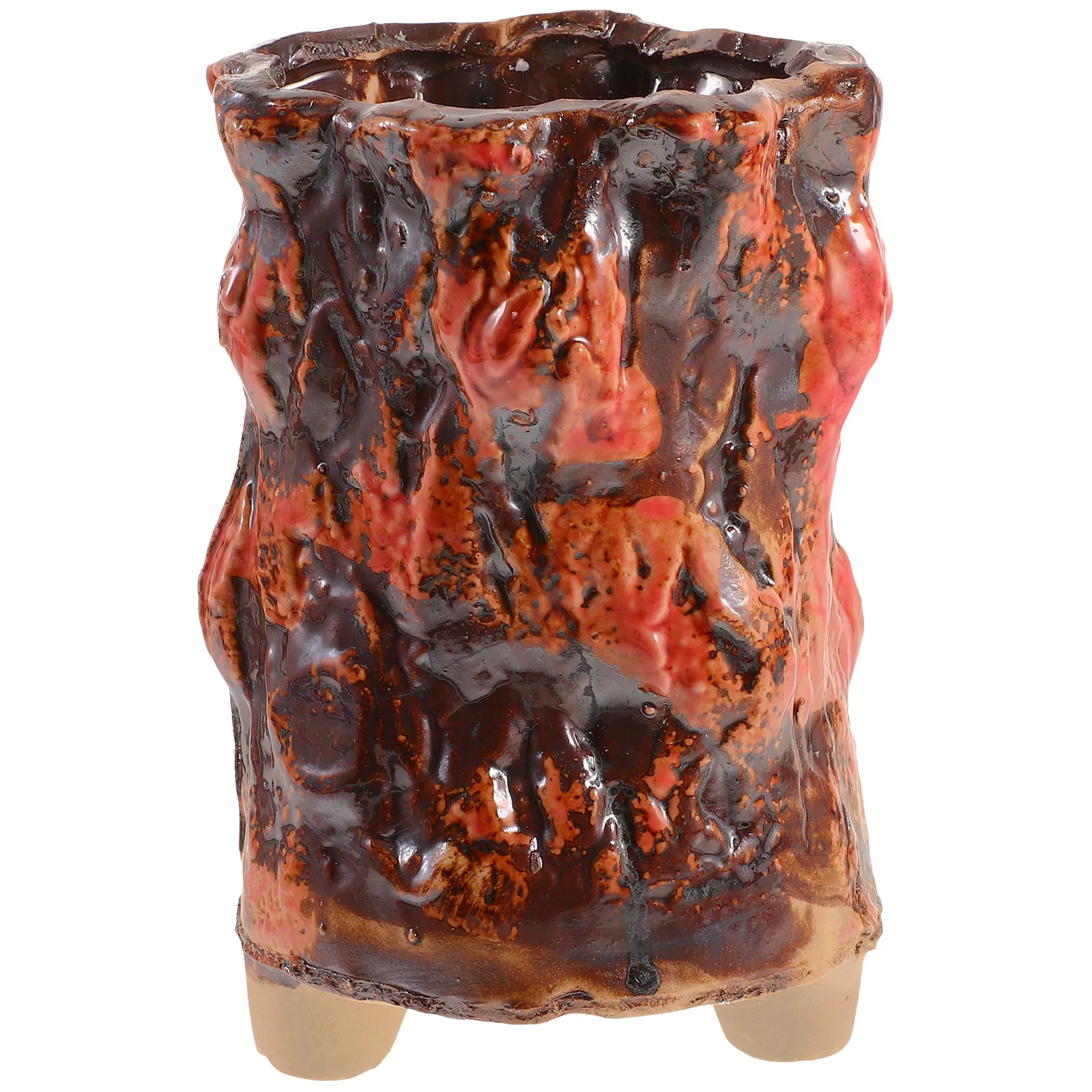 1Pcs Handmade Ceramic Succulent Plant Pot Crude Pottery Flower Container with Artistic Texture Ideal for Indoor Outdoor Desk